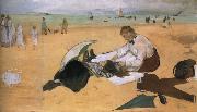Edouard Manet On the beach,Boulogne-sur-Mer oil painting on canvas